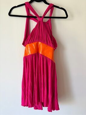 Bebe designlabs Y2K vintage Pink halter Dress with Orange Waistband